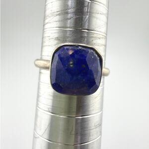 Faceted Square Lapis Lazuli Sterling Silver Ring Artisan Jewelry 8
